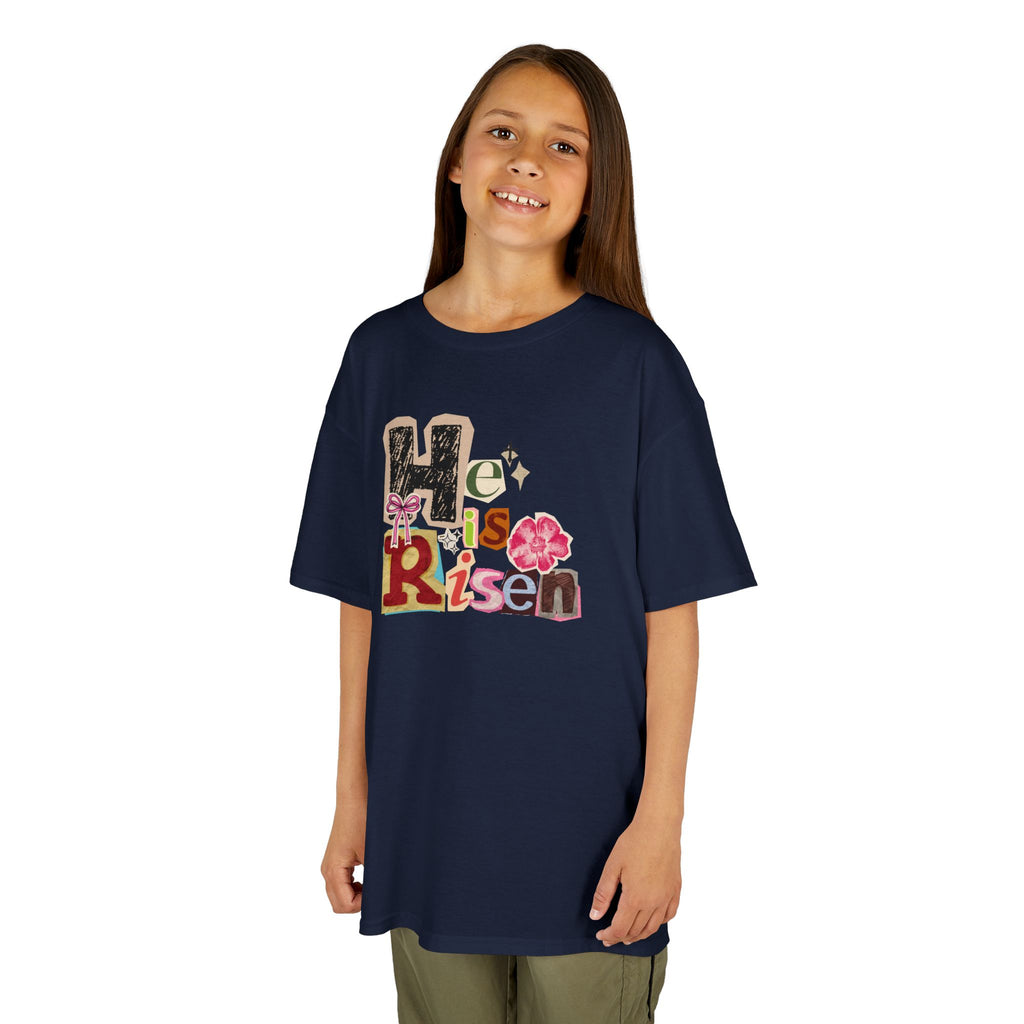 Kids Tee — "He Is Risen" Floral Easter Design