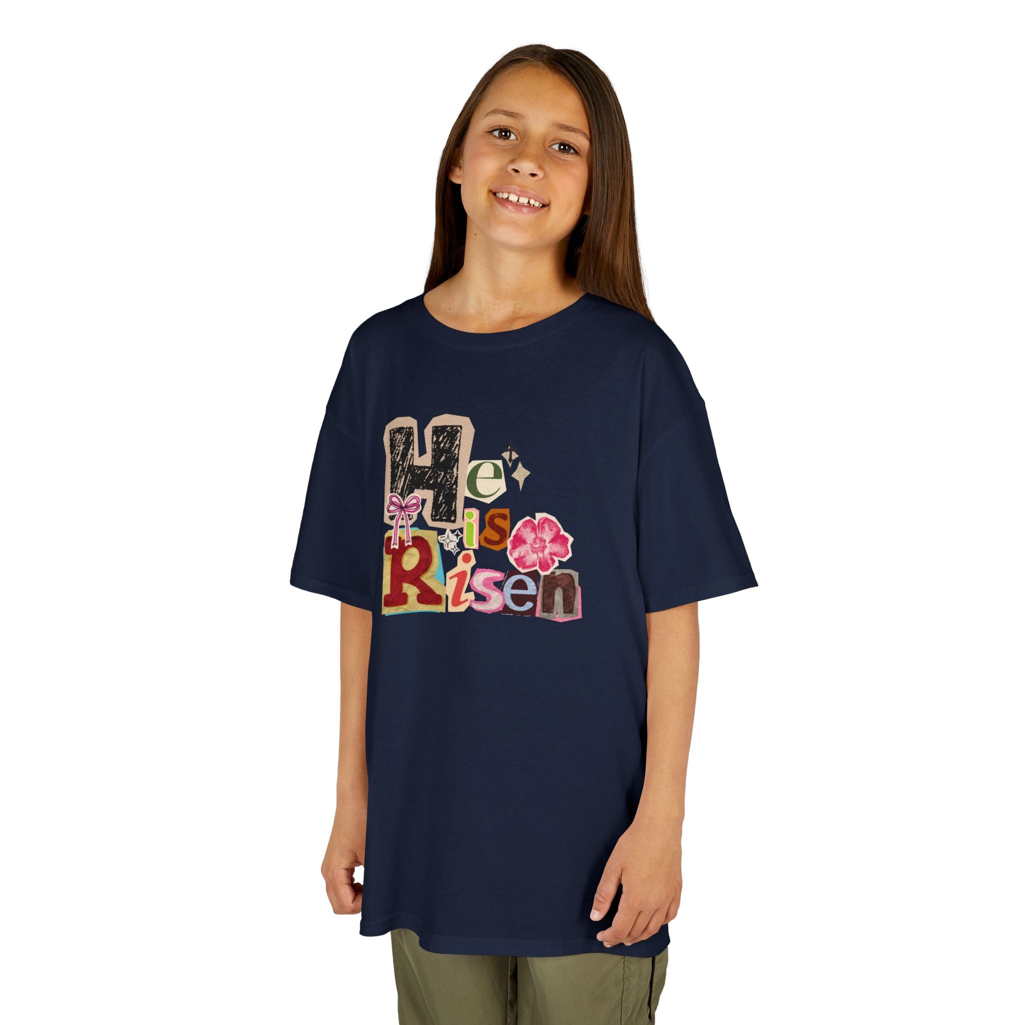 Kids Tee — "He Is Risen" Floral Easter Design