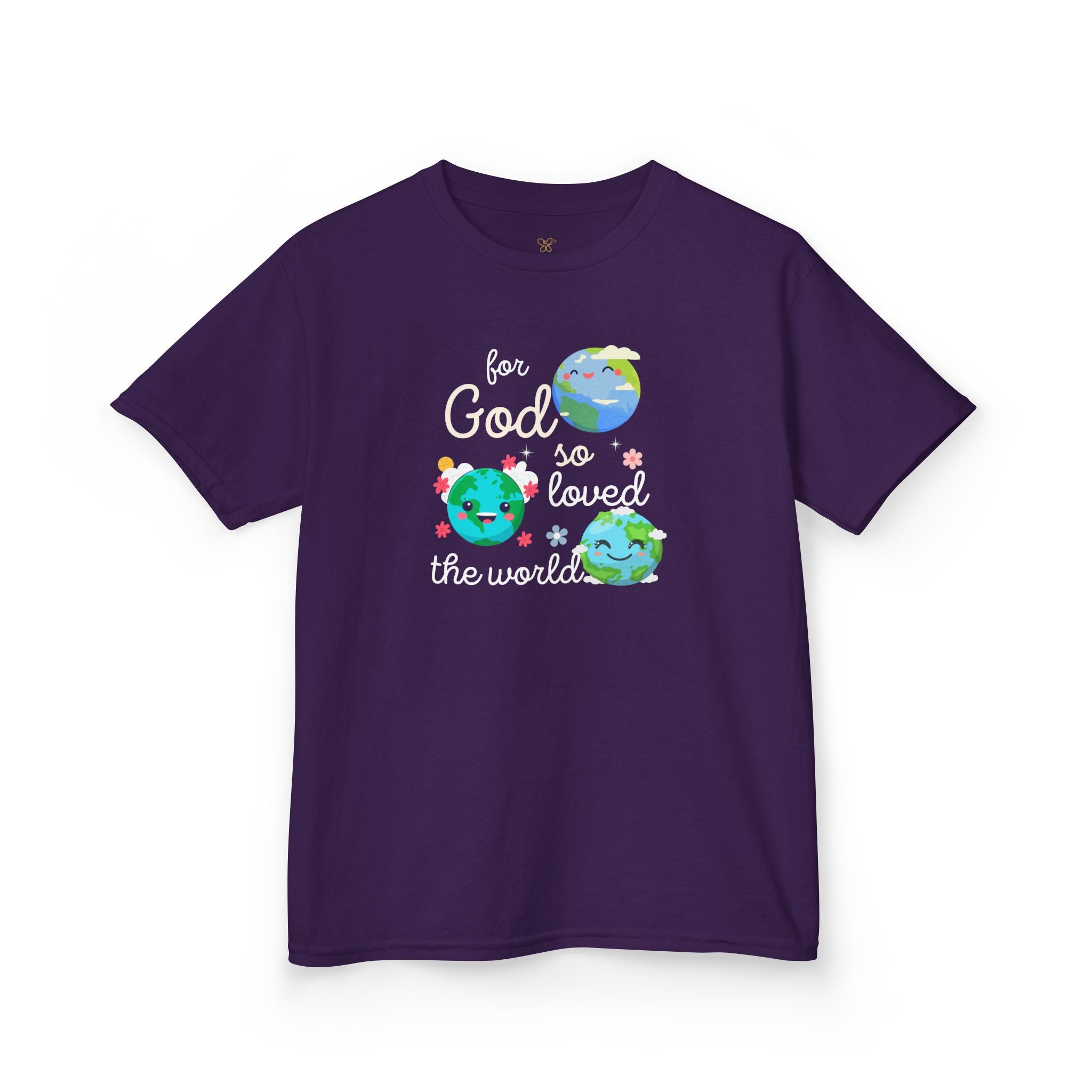 Kids Tee — "For God So Loved the World" Cute Earth Graphic Christian Shirt