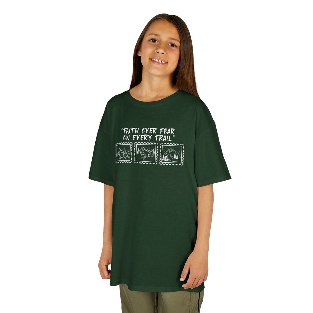 Kids Tee — "Faith Over Fear on Every Trail" Adventure Graphic Shirt