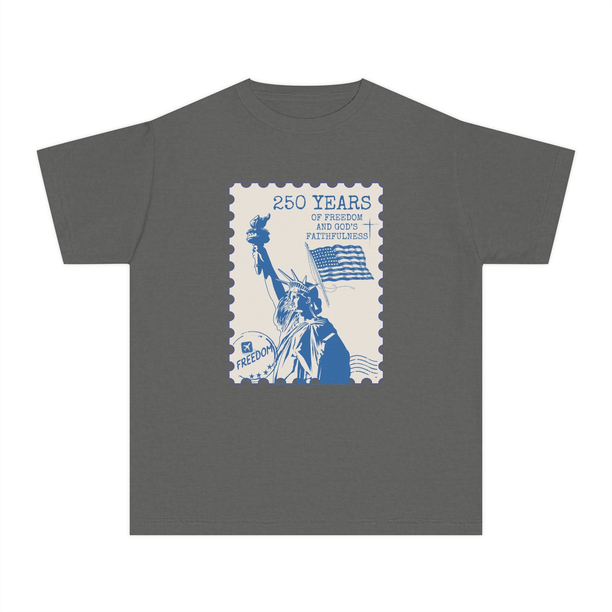 Youth Tee — Statue of Liberty 250 Years Stamp Graphic