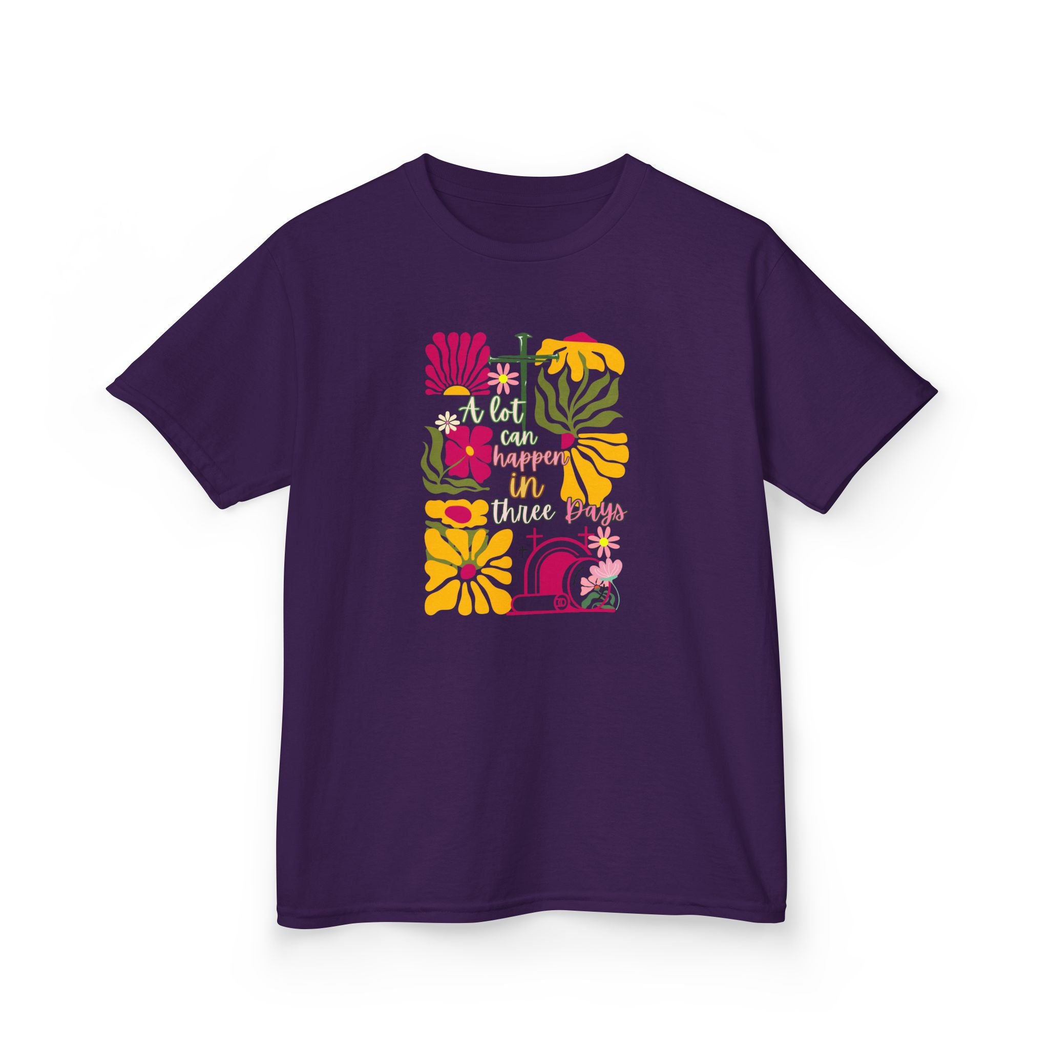 Kids Tee — 'A lot can happen in three Days' Colorful Floral Graphic Shirt