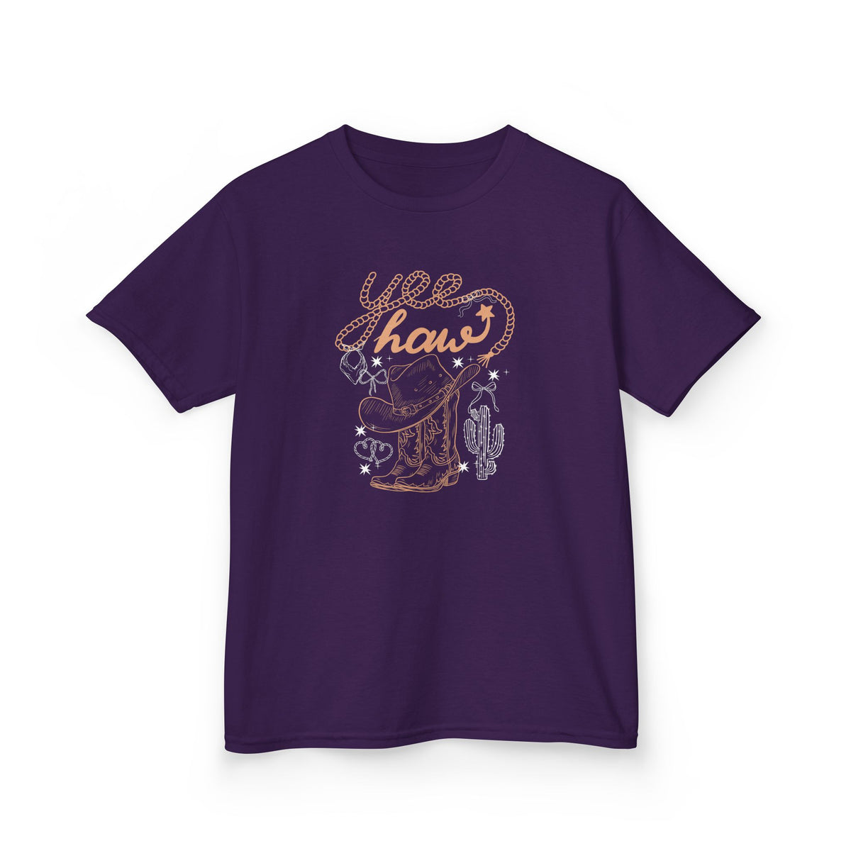 Kids Tee — 'Yee Haw' Cowboy Boot & Cactus Western Graphic
