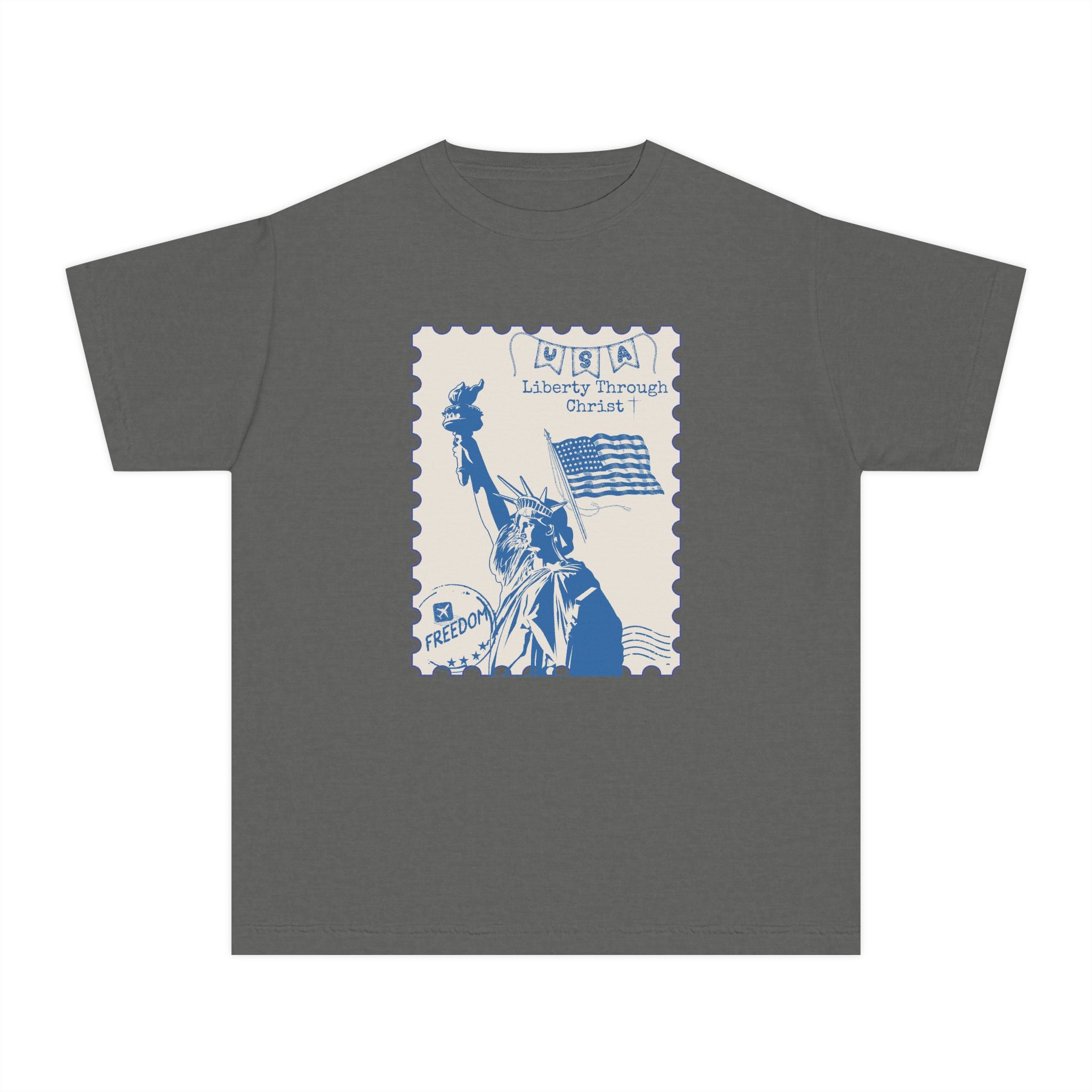 Youth Tee — Liberty Stamp Graphic (Statue of Liberty, Freedom)