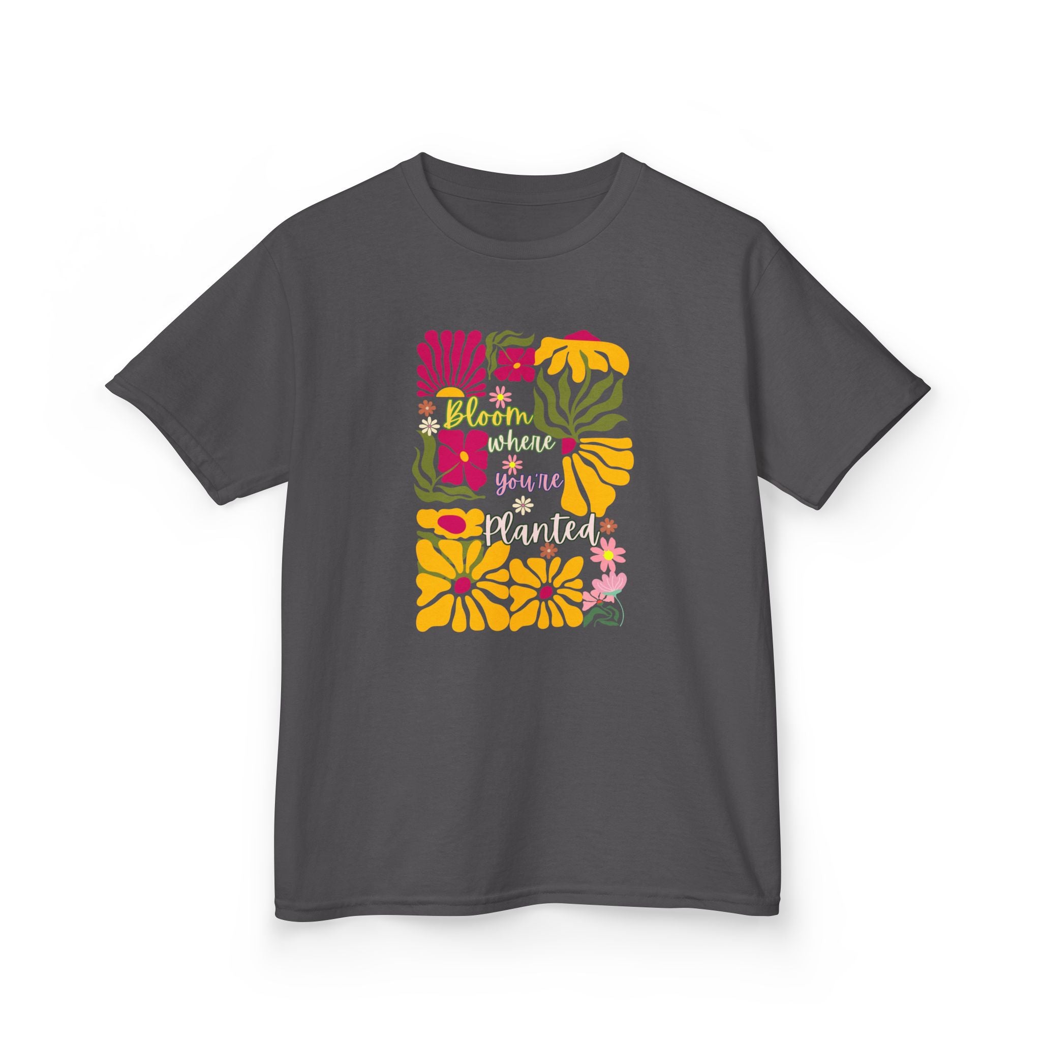 Kids T‑Shirt — "Bloom Where You're Planted" Floral Graphic Tee