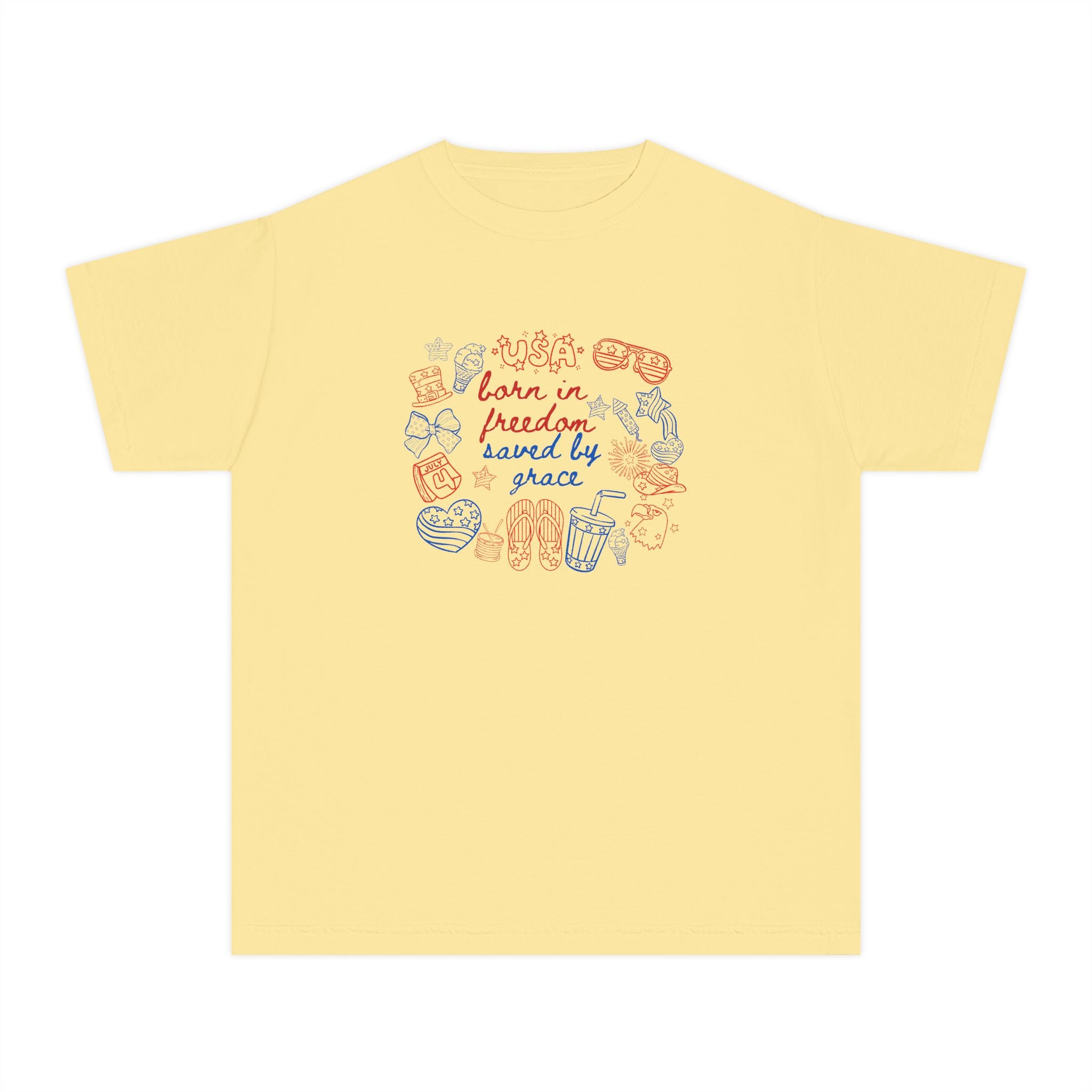 Kids T‑Shirt - "Born in Freedom, Raised by Peace" Retro Doodle Tee
