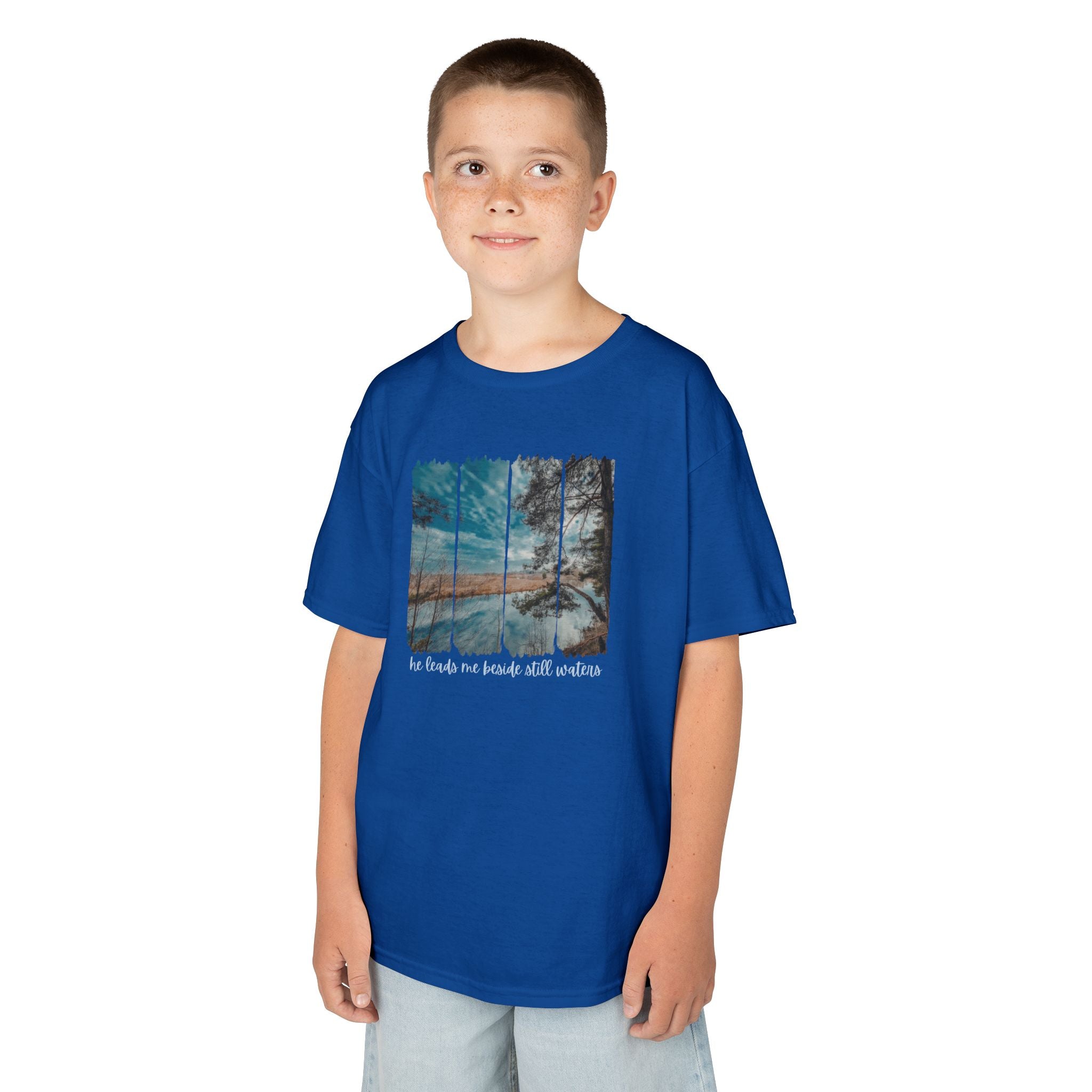 Kids Tee —"He leads me beside the still waters' Quote
