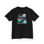 Kids Tee — "For God So Loved the World" Cute Earth Graphic Christian Shirt