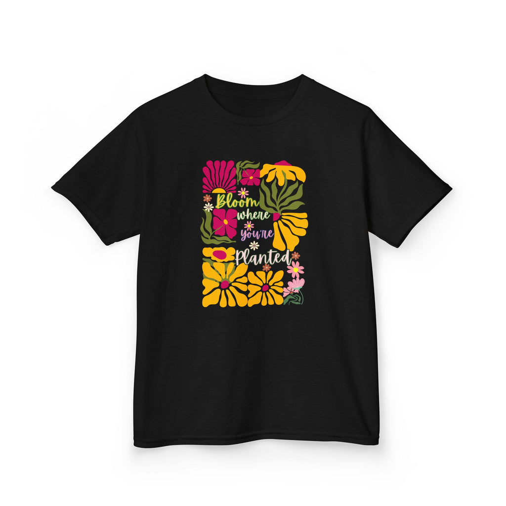 Kids T‑Shirt — "Bloom Where You're Planted" Floral Graphic Tee
