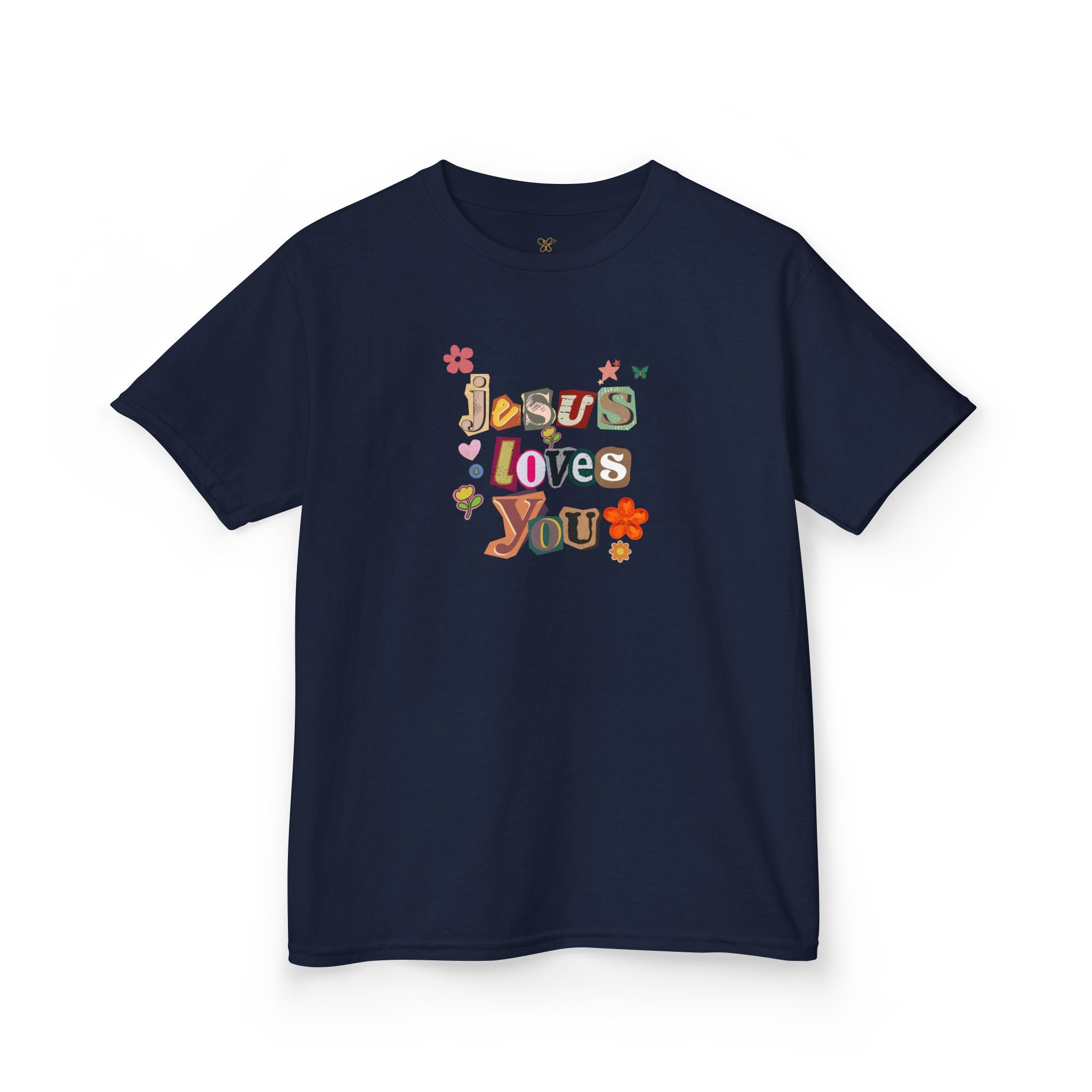 Kids Tee — "Jesus Loves You" Floral Retro Christian Shirt