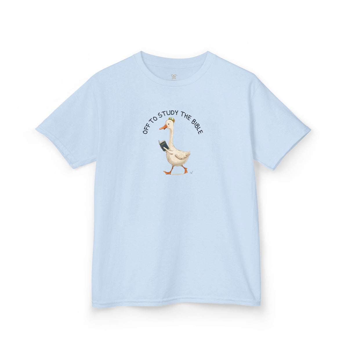 Kids T-Shirt - "Off to Study the Bible" Cute Goose Christian Tee for Sunday School & Church
