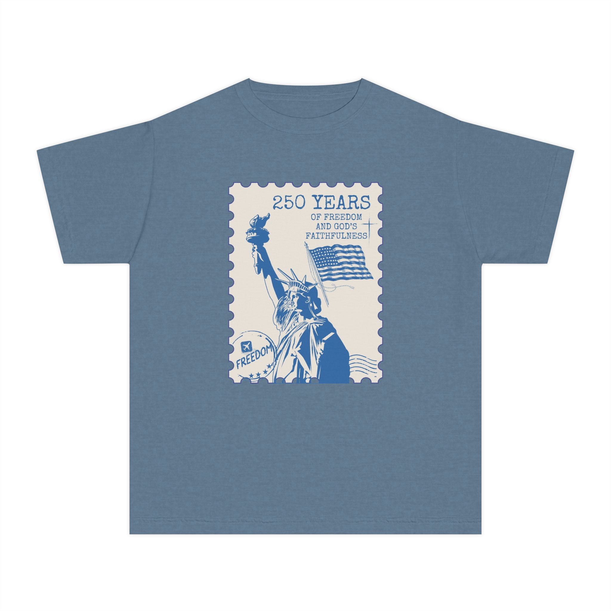 Youth Tee — Statue of Liberty 250 Years Stamp Graphic