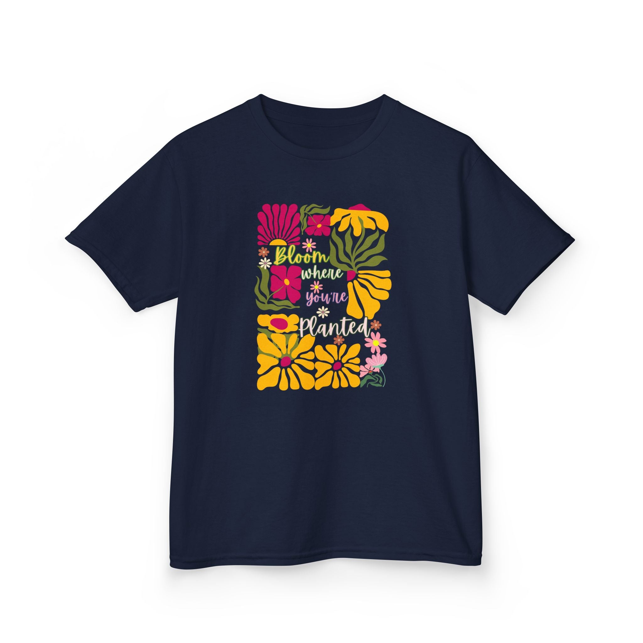 Kids T‑Shirt — "Bloom Where You're Planted" Floral Graphic Tee
