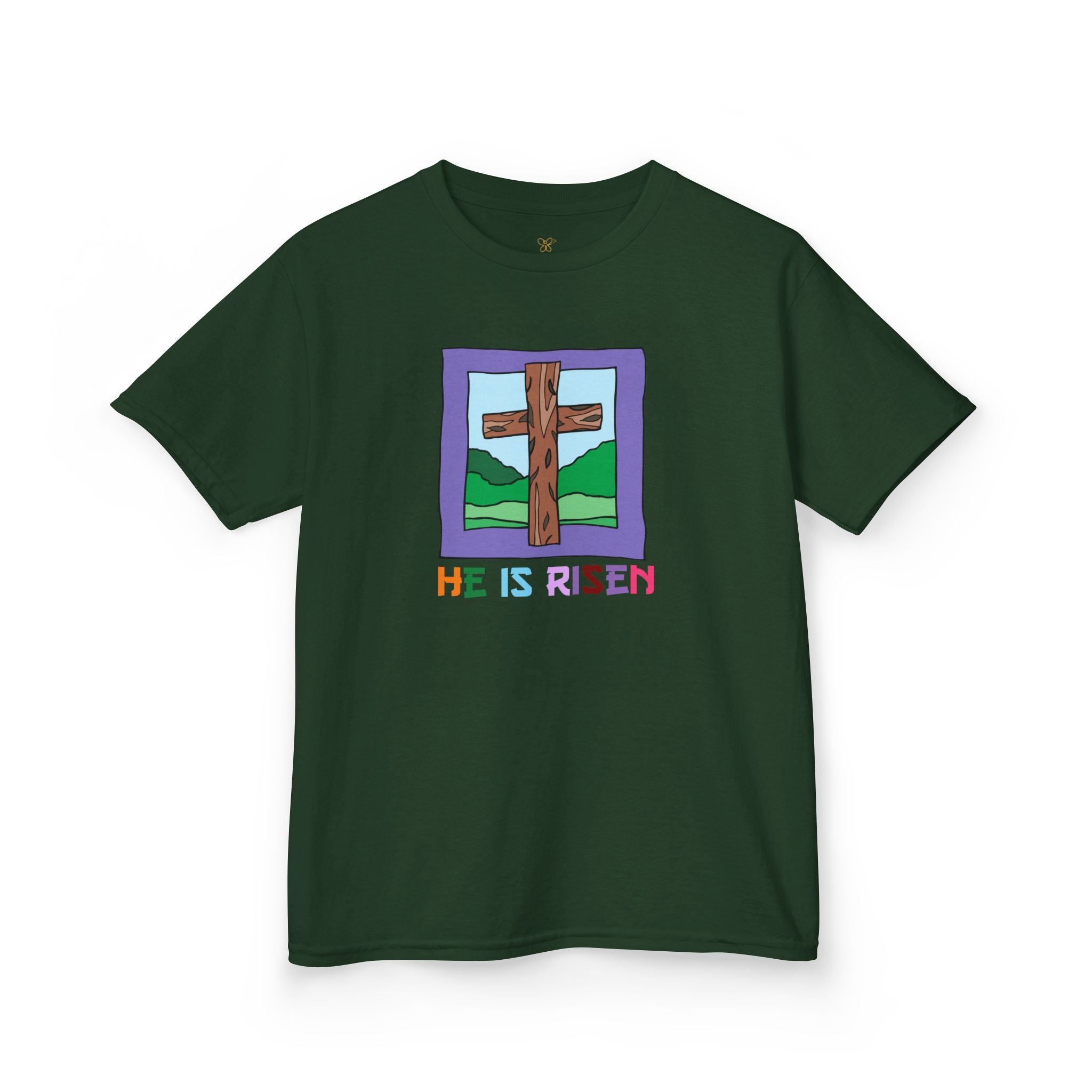 Kids 'He Is Risen' Cross T-Shirt — Easter Christian Youth Tee