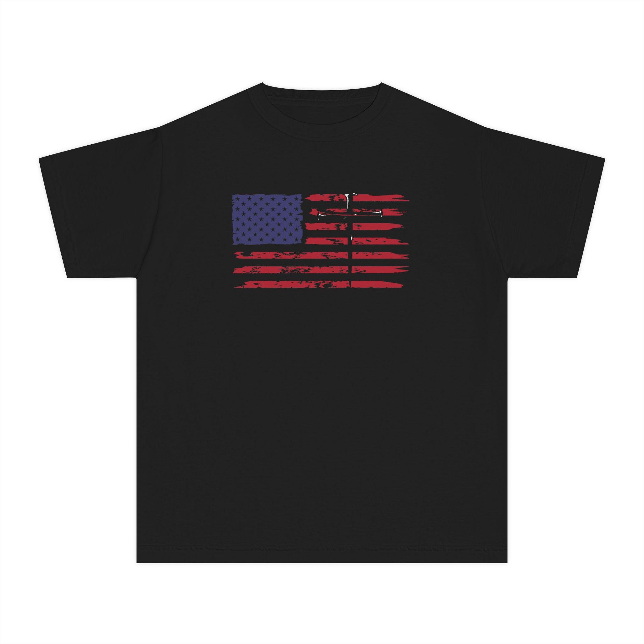 Youth T-Shirt — Distressed American Flag Graphic (Patriotic 4th of July)