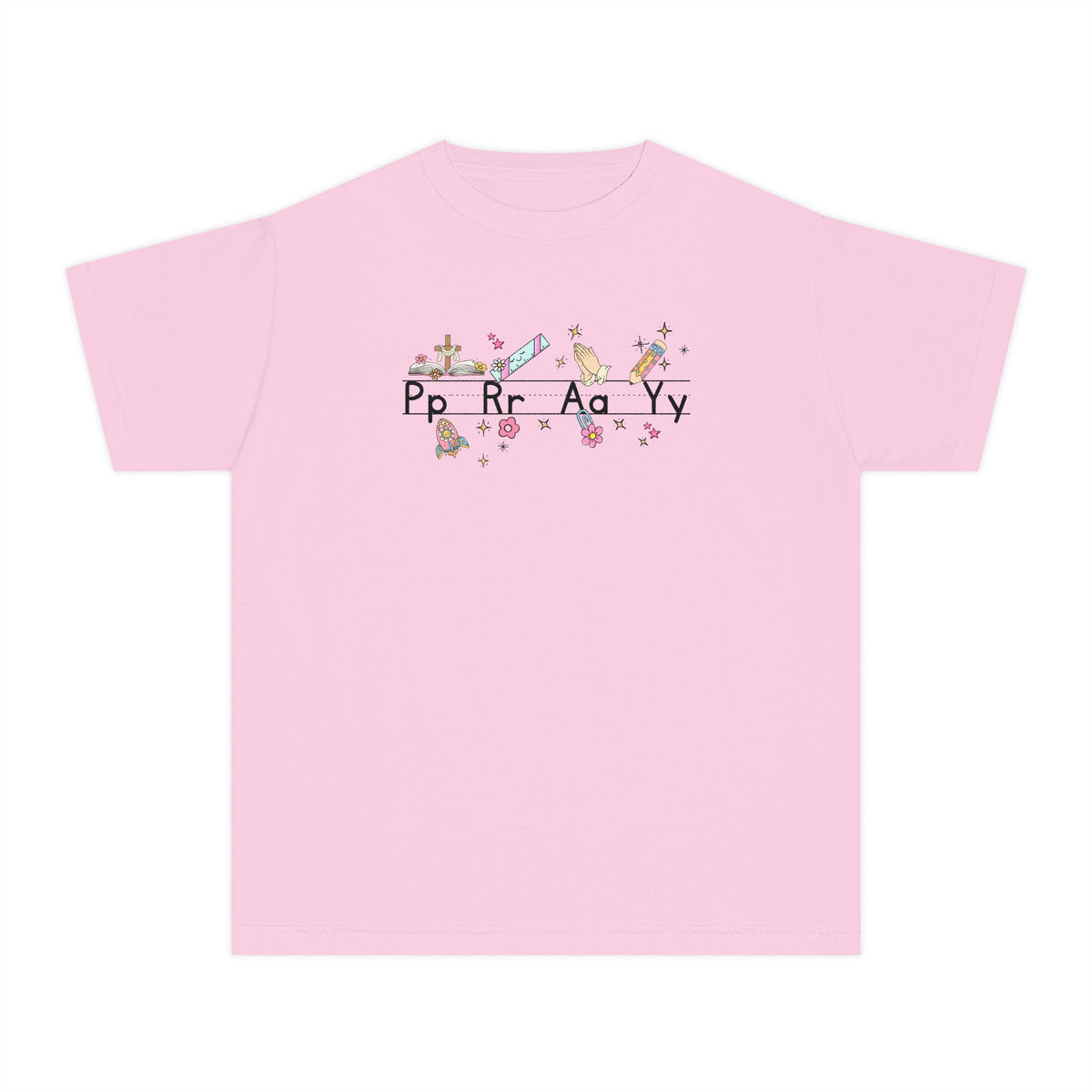 Youth Tee — Cute Floral Alphabet Design (Pp Rr Aa Yy)