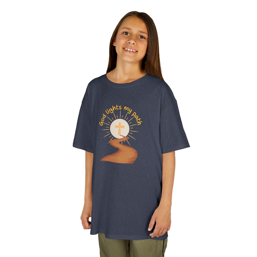 Kids T-Shirt "God Lights My Path" Christian Cross Graphic