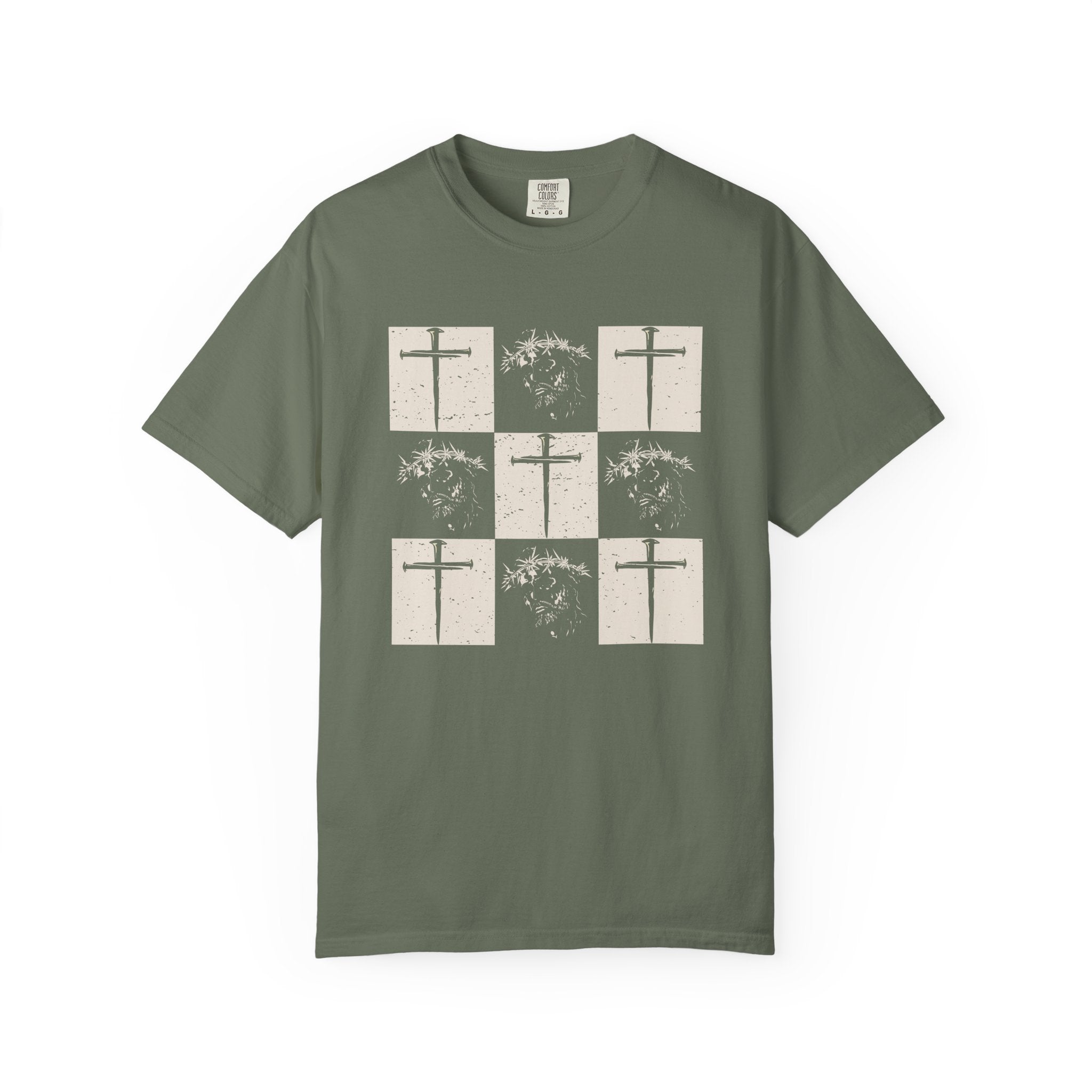 Crown of thorns & Cross Square Grid Tee