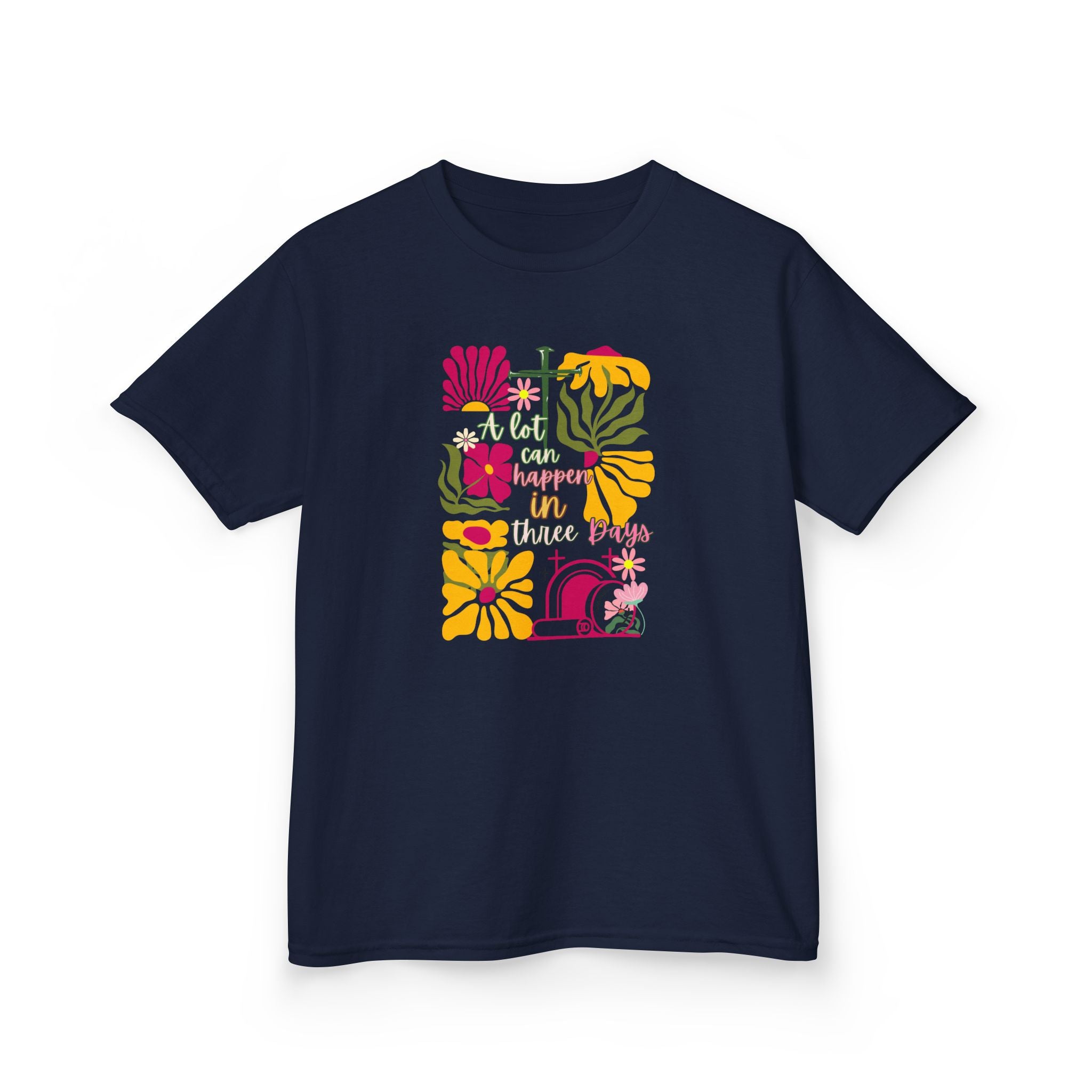 Kids Tee — 'A lot can happen in three Days' Colorful Floral Graphic Shirt