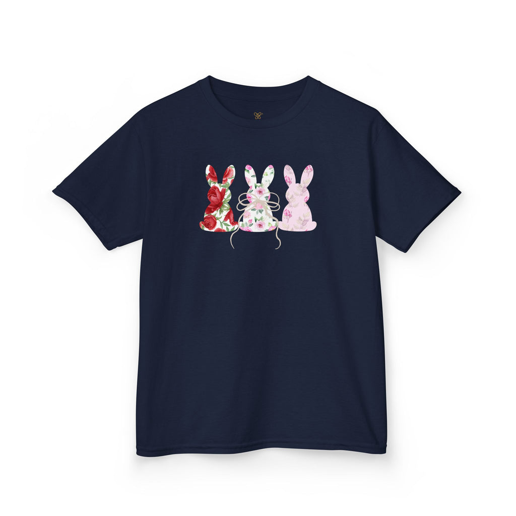 Kids Bunny Trio T‑Shirt — Floral & Pastel Easter Rabbit Tee