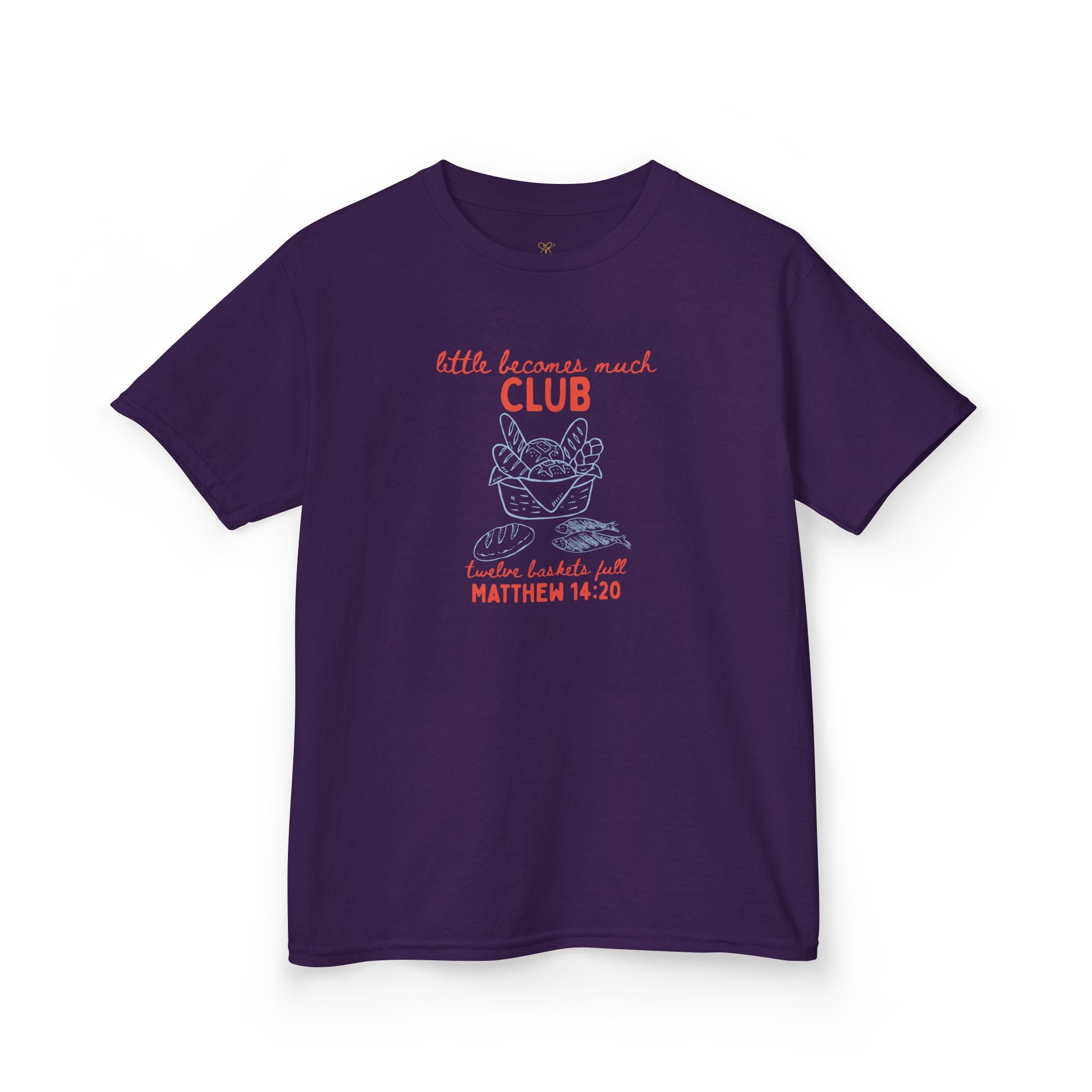 Retro "Little Becomes Much" Kids Christian T-Shirt | 5 Loaves and 2 Fish Miracle
