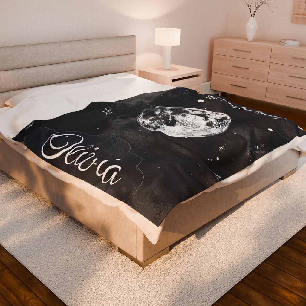 Personalized Moon Nursery Velveteen Blanket, Custom Name Space Baby Throw