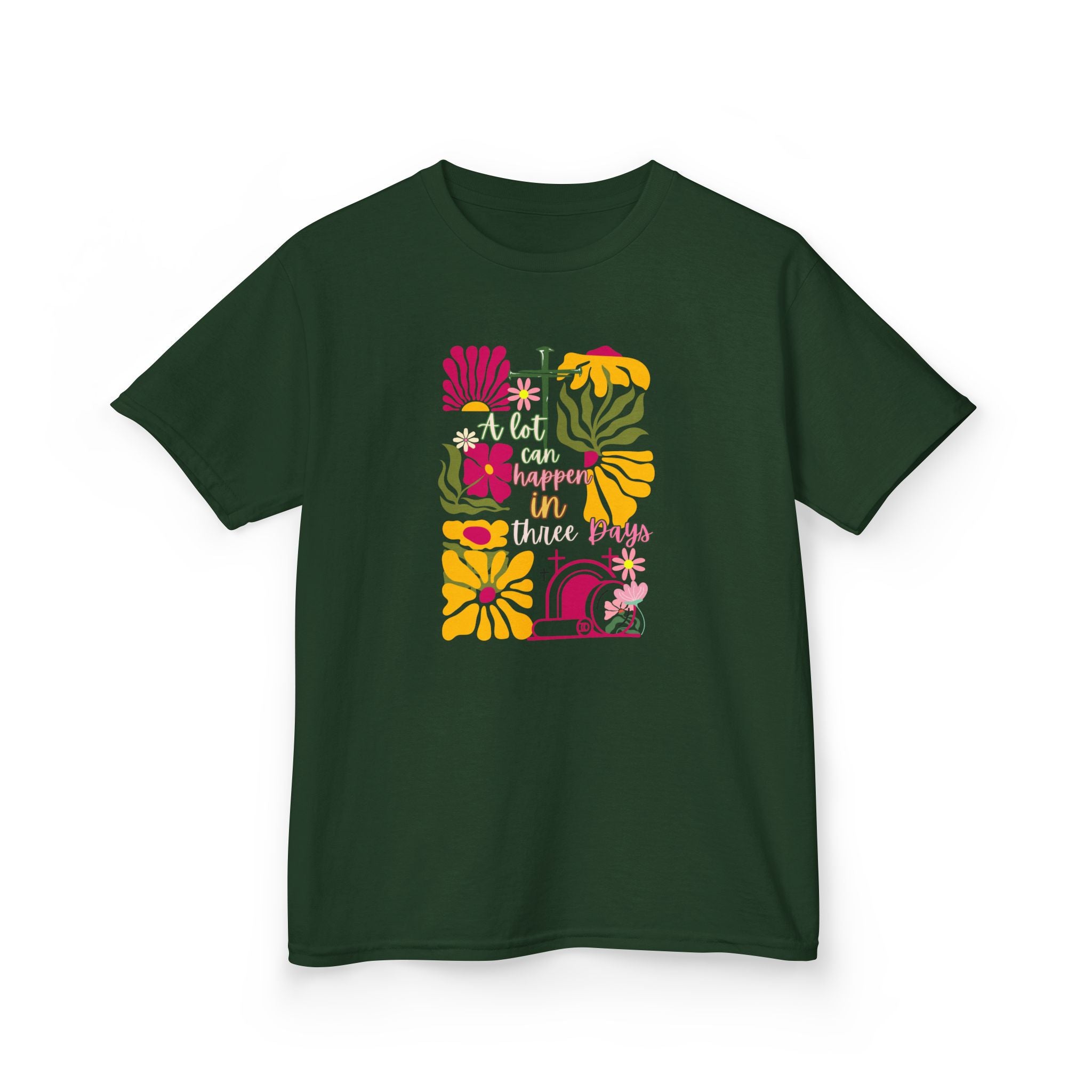 Kids Tee — 'A lot can happen in three Days' Colorful Floral Graphic Shirt