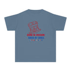Youth Tee — "Born in Freedom. Saved by Grace." Patriotic Christian Kids T-Shirt