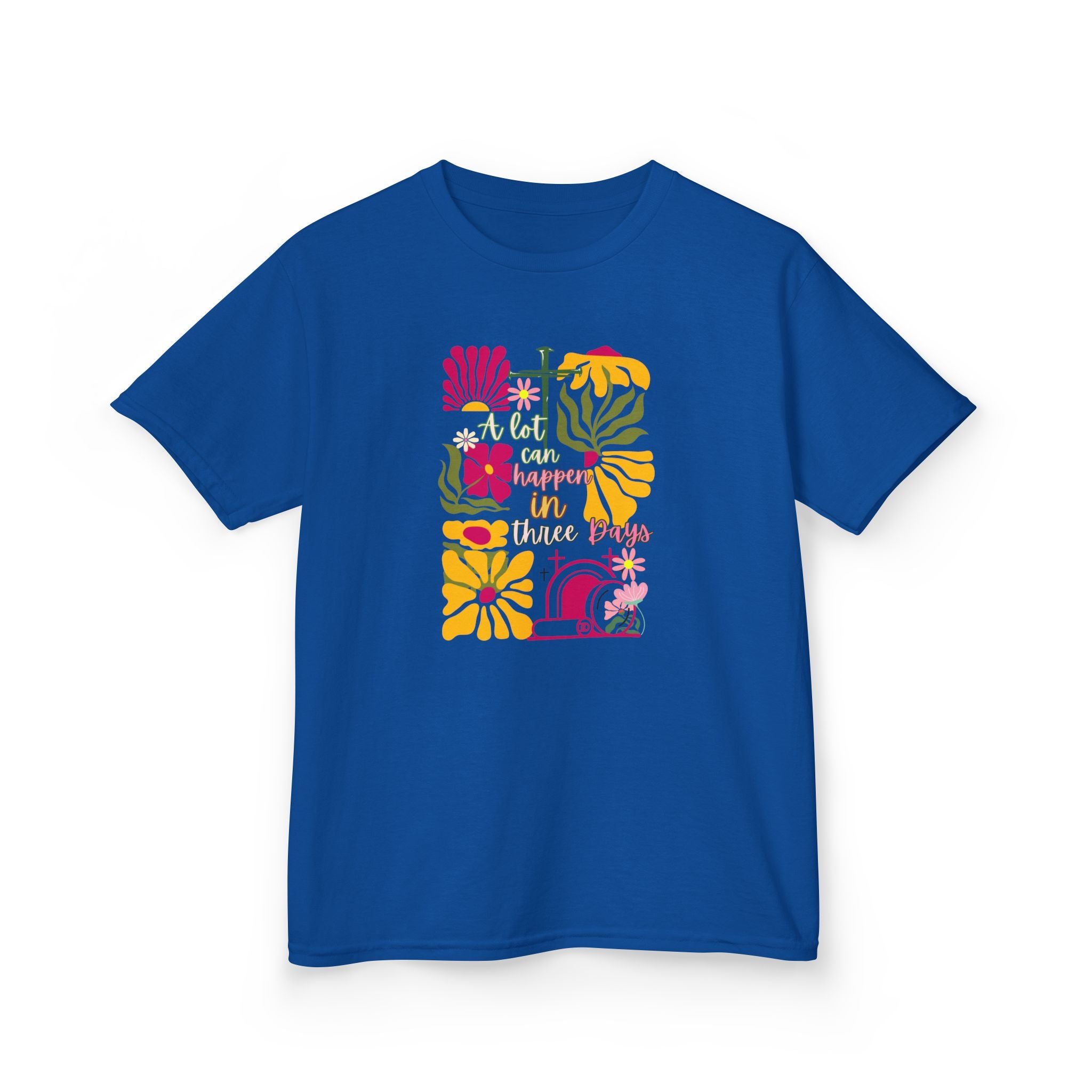 Kids Tee — 'A lot can happen in three Days' Colorful Floral Graphic Shirt