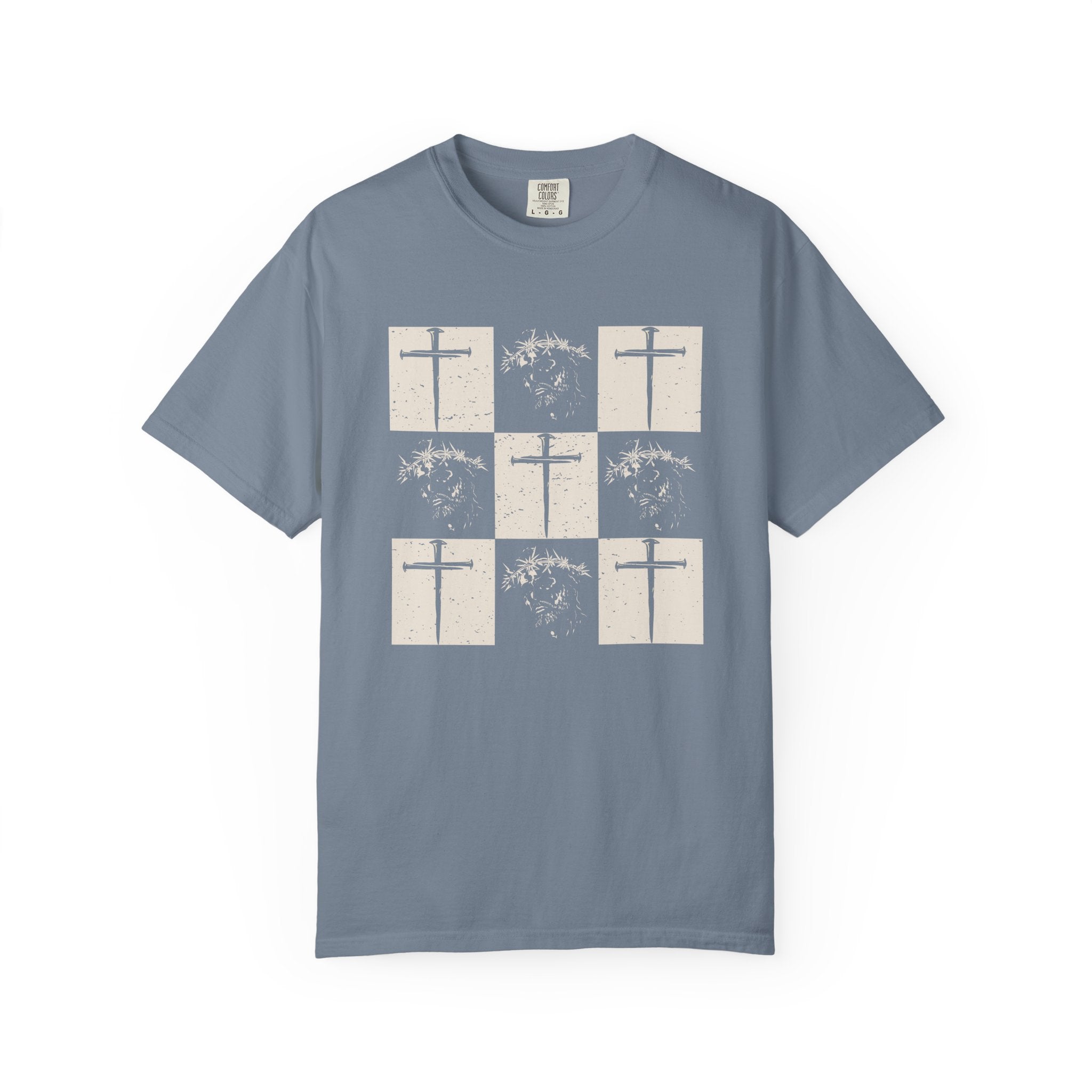 Crown of thorns & Cross Square Grid Tee