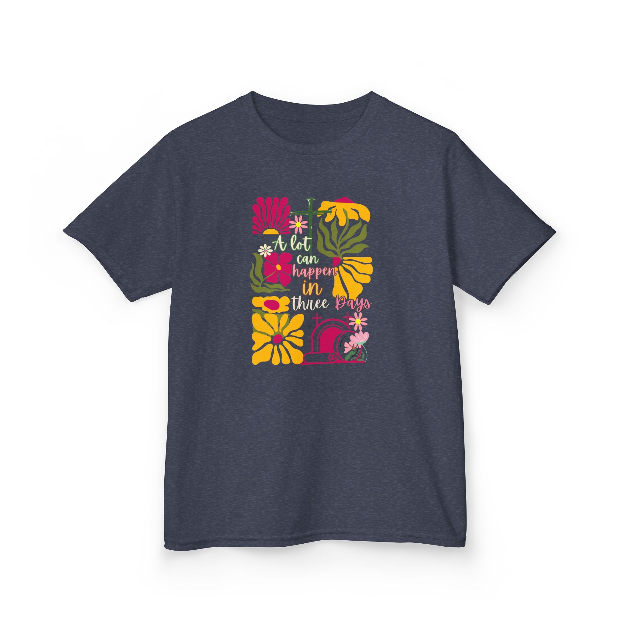 Kids Tee — 'A lot can happen in three Days' Colorful Floral Graphic Shirt
