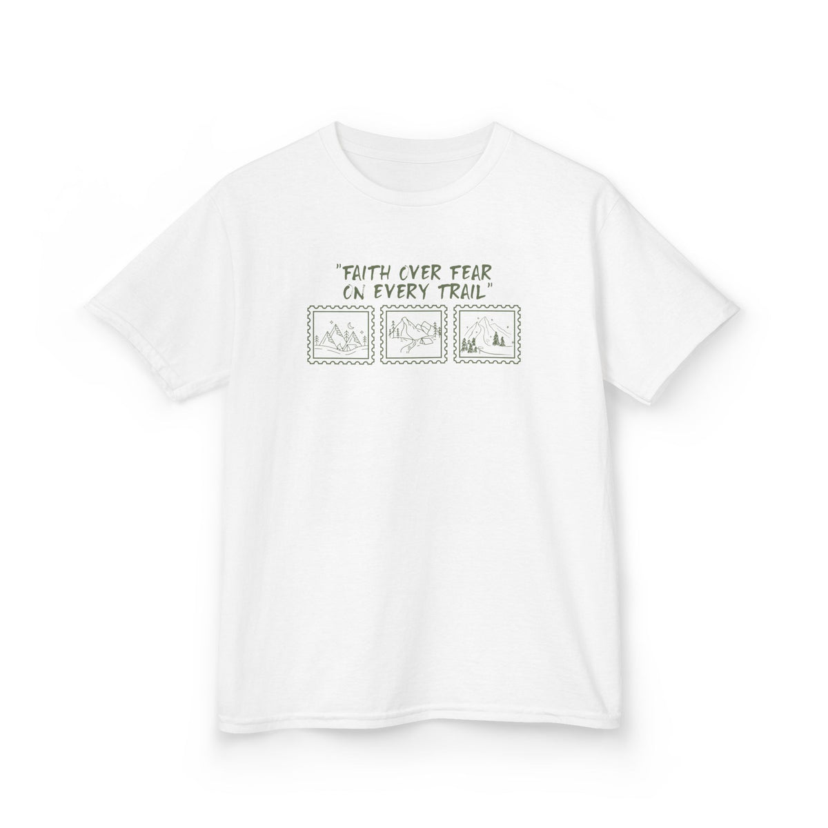 Kids Tee — "Faith Over Fear on Every Trail" Adventure Graphic Shirt