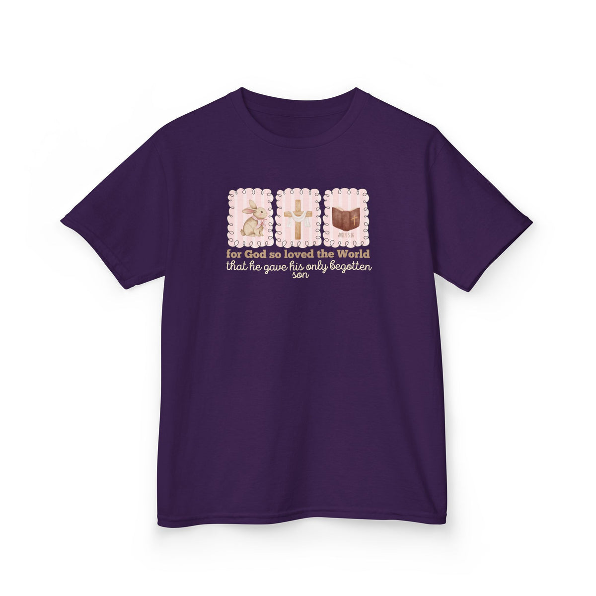 Kids Tee — 'For God So Loved the World' Cute Animal Cross Design