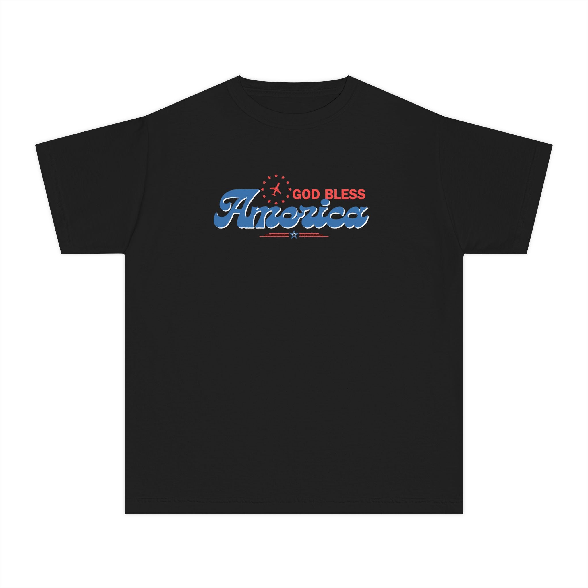 God Bless America Youth Tee - Patriotic Stars & Stripes Graphic Shirt