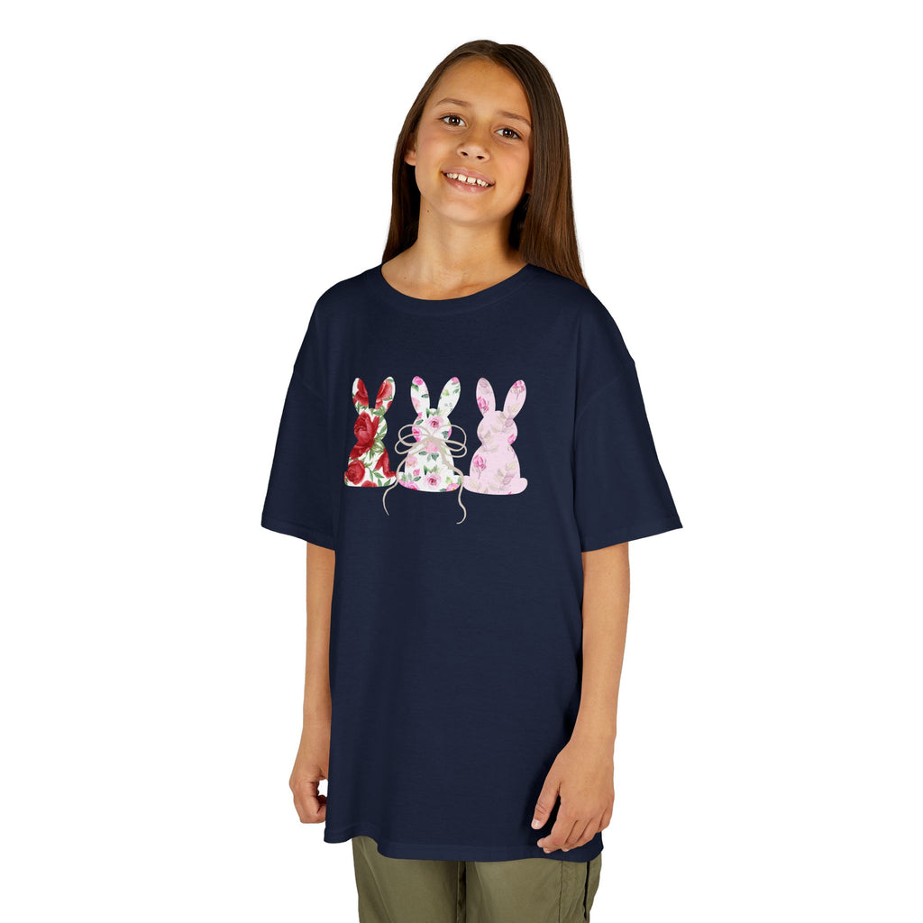 Kids Bunny Trio T‑Shirt — Floral & Pastel Easter Rabbit Tee