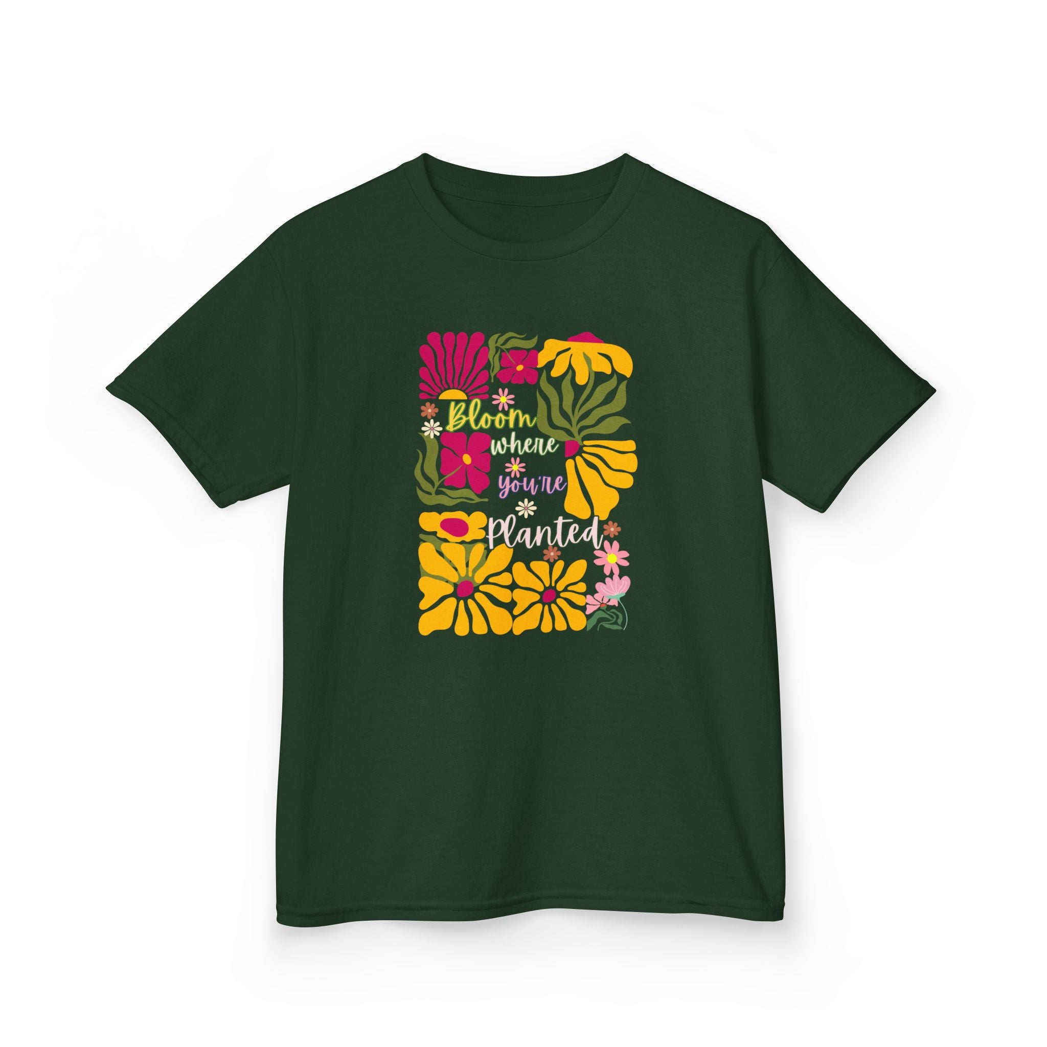 Kids T‑Shirt — "Bloom Where You're Planted" Floral Graphic Tee