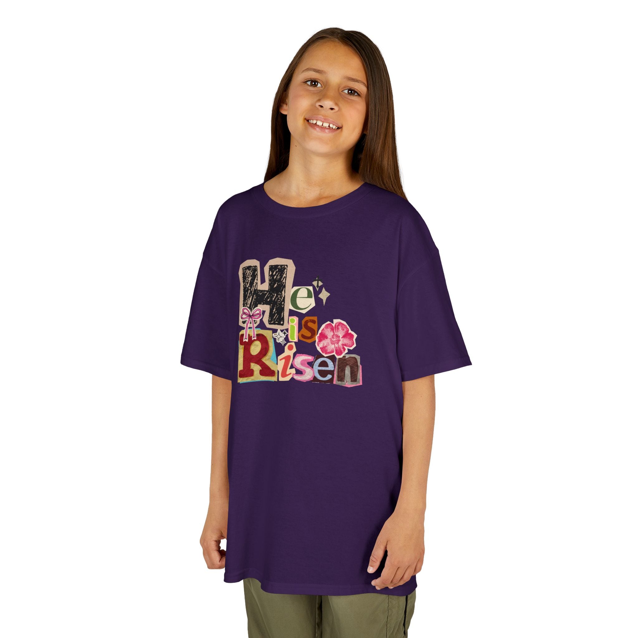 Kids Tee — "He Is Risen" Floral Easter Design