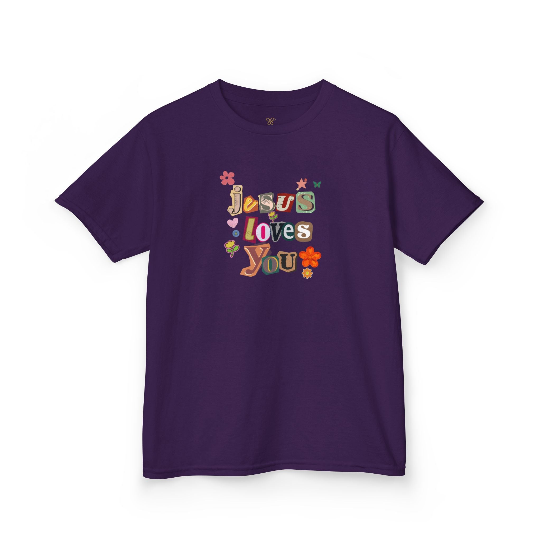 Kids Tee — "Jesus Loves You" Floral Retro Christian Shirt