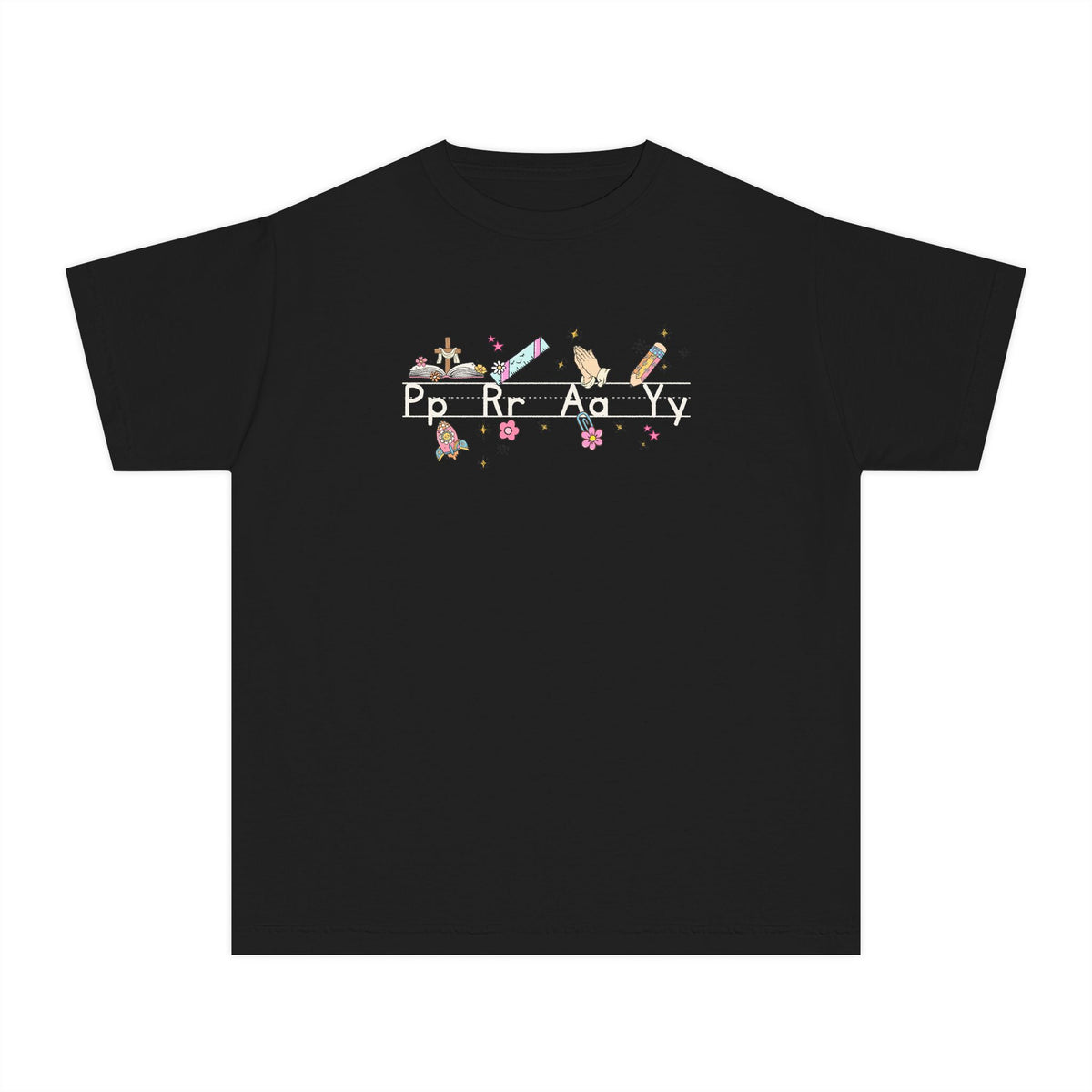 Youth Tee — Cute Floral Alphabet Design (Pp Rr Aa Yy)