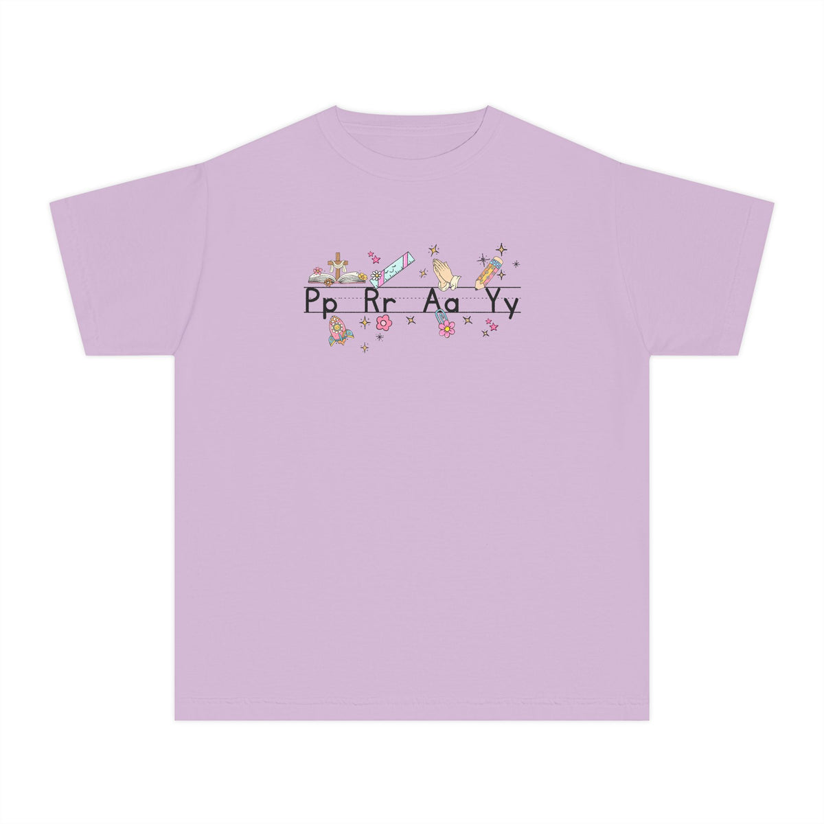 Youth Tee — Cute Floral Alphabet Design (Pp Rr Aa Yy)