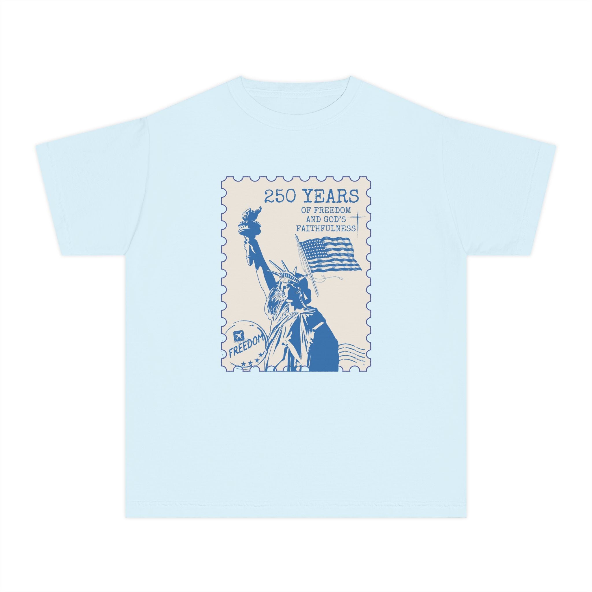 Youth Tee — Statue of Liberty 250 Years Stamp Graphic