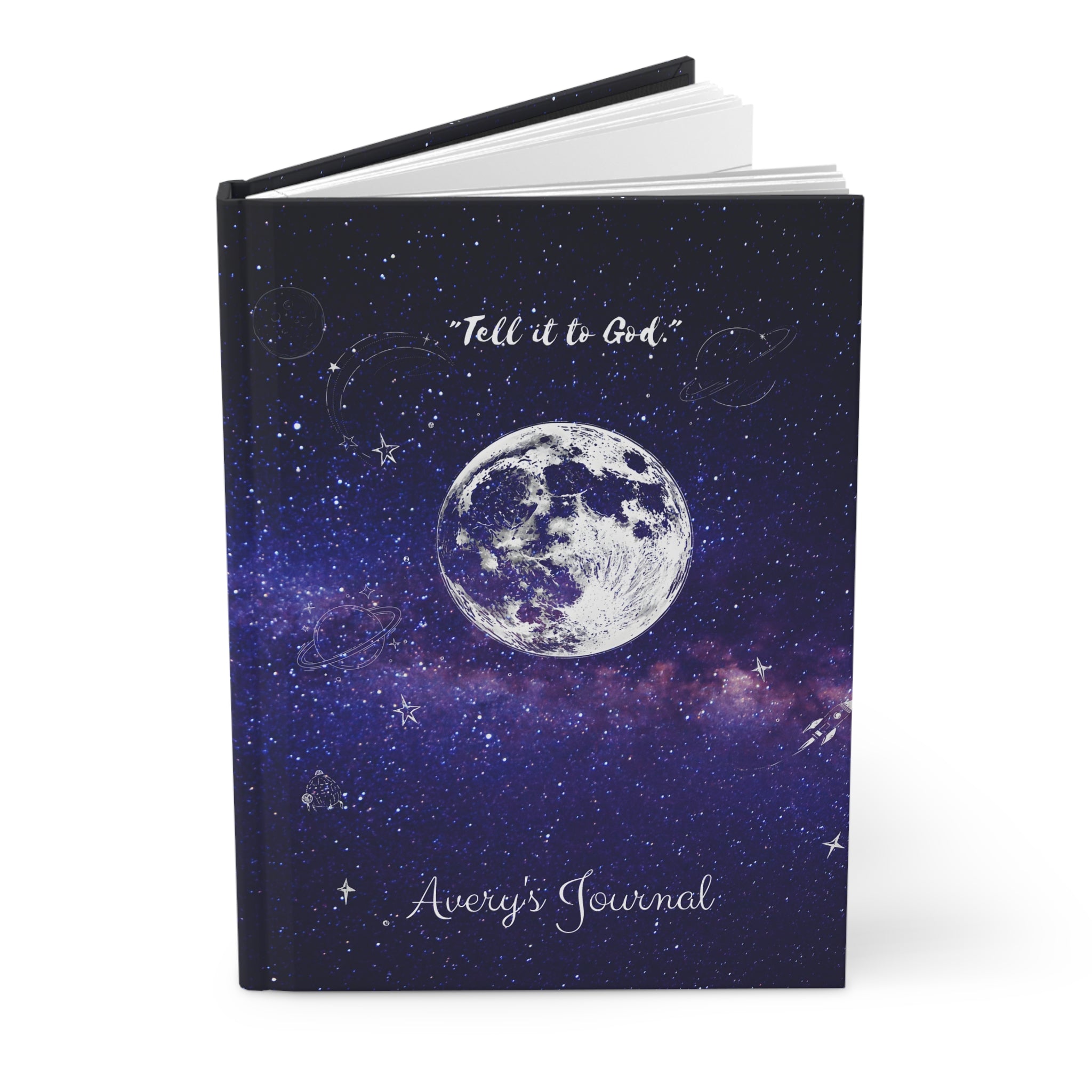 "Tell it to God" Personalized Prayer Diary- Purple Nebula Hardcover Journal