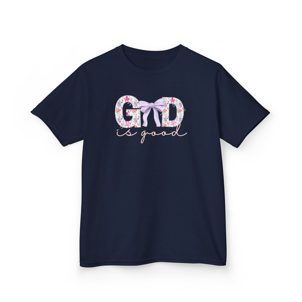 Kids Tee — "God Is Good" Floral Bow Christian Shirt