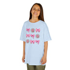 Kids Tee — Pink Bow & Smiling Flower Pattern Cute Graphic Shirt