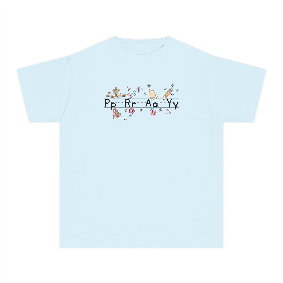 Youth Tee — Cute Floral Alphabet Design (Pp Rr Aa Yy)