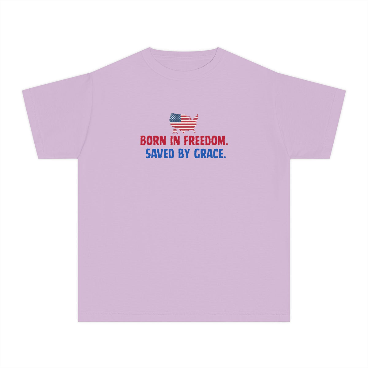 Youth Tee — "Born in freedom, saved by grace" Flag Design