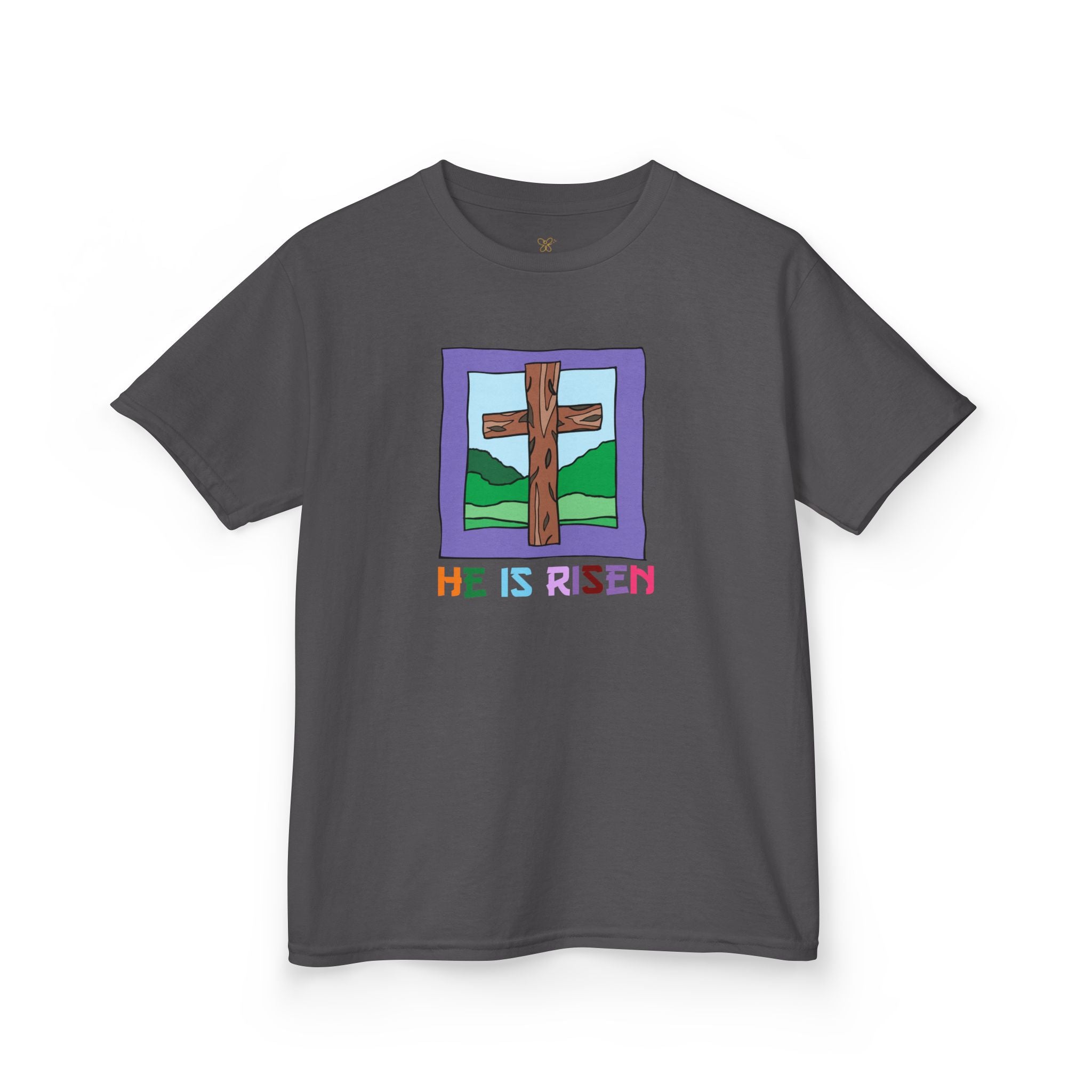 Kids 'He Is Risen' Cross T-Shirt — Easter Christian Youth Tee