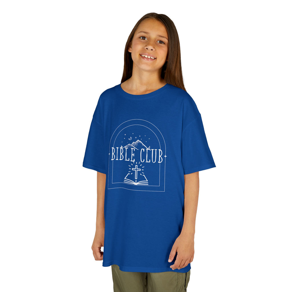Kids Bible Club T‑Shirt — Youth Christian Church Tee with Cross & Open Bible Design
