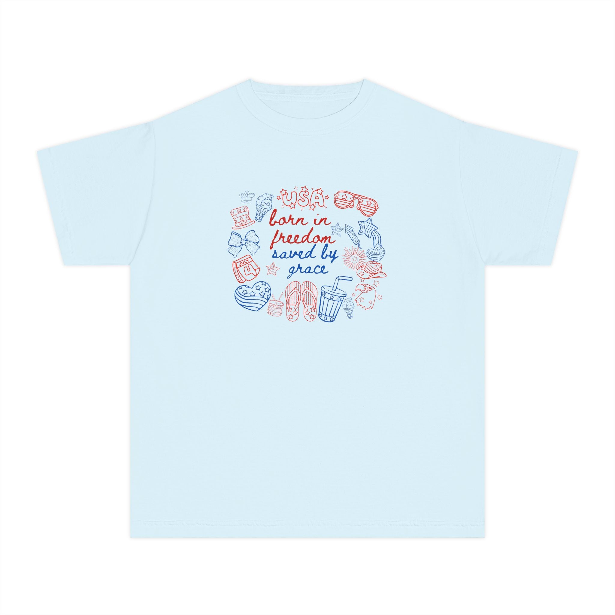 Kids T‑Shirt - "Born in Freedom, Raised by Peace" Retro Doodle Tee