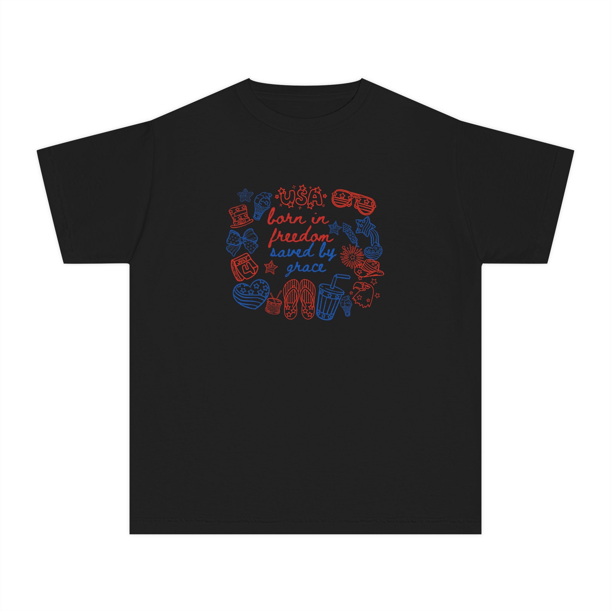 Kids T‑Shirt - "Born in Freedom, Raised by Peace" Retro Doodle Tee